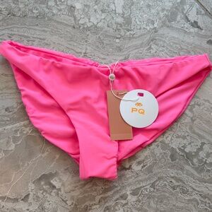 NWT PQ Vivid Pink Basic Ruched Full Bikini Bottom, size small